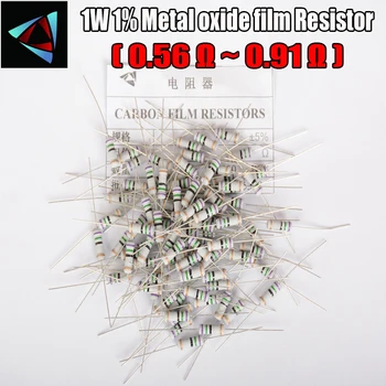 20шт 5% 1 Вт Пленочный Резистор из оксида металла 0,56 0,62 0,68 0,75 0,82 0,91 Ом Углеродный Пленочный Резистор