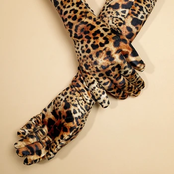 Женские перчатки с длинными рукавами, перчатки для банкета с леопардовым принтом, Эластичные перчатки для косплея