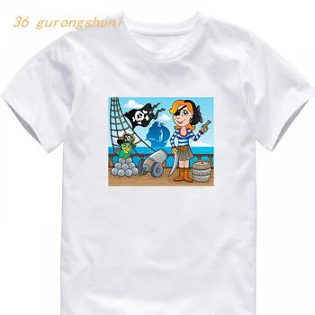 Милая детская футболка kawaii для мальчиков, футболки для маленьких девочек, детские футболки с забавным попугаем, детская одежда, череп, пиратский корабль, одежда для девочек