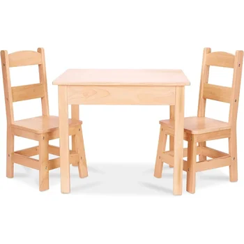 Стол и 2 стула из массива дерева - Светлая мебель для игровой комнаты, стол для занятий для детей со стулом, письменный стол для блондинок, свободный от фрахта