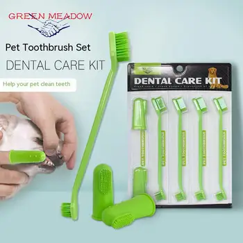 Принадлежности для домашних животных Набор зубных щеток для собак Пальчиковая зубная щетка с двуглавой головкой, зубная щетка для кошек, зубная щетка для чистки полости рта, набор из четырех предметов