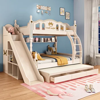 двухъярусные американские кровати для матери и ребенка из массива дерева, двухъярусные кровати для мальчиков, многофункциональные двухъярусные кровати