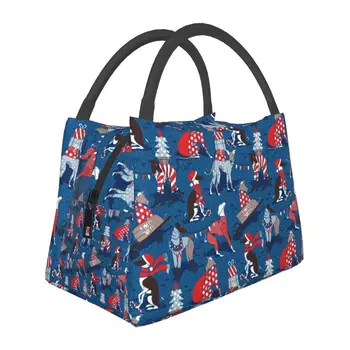 Рождественская сумка для собак Greyhounds Dogwalk с термоизолированной сумкой для ланча Sighthound Whippet Dog Lunch Tote для пикника на открытом воздухе Коробка с едой