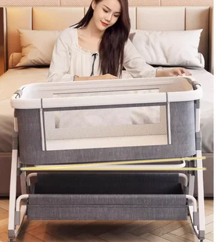 Алюминиевая кроватка передвижная переносная люлька складная многофункциональная кровать bb сращенная двуспальная кровать для новорожденных