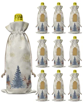 10шт Рождественская сумка для бутылок вина в виде лося в виде снежинки со шнурком, декор для праздничной вечеринки, крышки для бутылок вина, Рождественский подарок