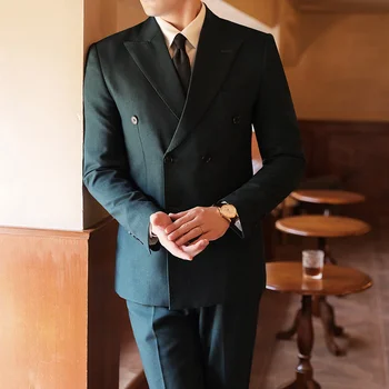Новый мужской модный деловой костюм High Sense (костюм + брюки) с воротником-лацканом из двухцветной текстурной ткани, двубортный джентльменский свадебный костюм
