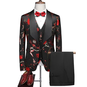 Новый мужской роскошный жаккардовый костюм из 2 предметов, модный мужской деловой костюм для свадебной вечеринки, смокинг для жениха, мужские блейзеры и брюки