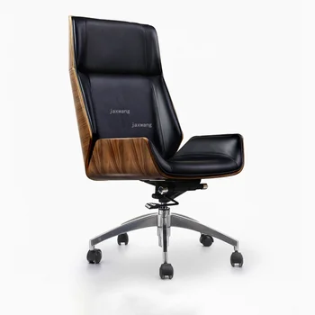 Деревянные офисные стулья с высокой спинкой, Кожаное компьютерное кресло для домашнего отдыха, мебель для спальни, Роскошное Вращающееся игровое кресло Nordic