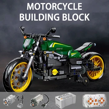 Городское техническое приложение, локомотив с дистанционным управлением, строительный блок мотоцикла 502C, модель мотоцикла, игрушка в подарок ребенку на День рождения MOC