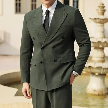 Новый модный деловой мужской костюм (костюм + брюки) с воротником-лацканами, двухцветная текстурная ткань, двубортный джентльменский свадебный костюм