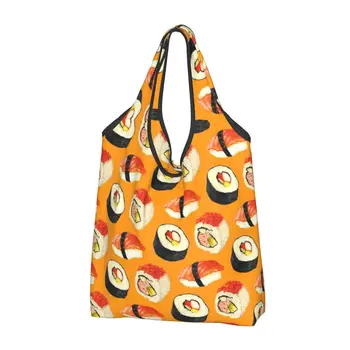 Сумка для покупок с рисунком суши Многоразовые продуктовые эко-сумки большой емкости для вторичной переработки Моющаяся сумка