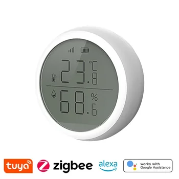 Умный термометр Tuya ZigBee Домашний Датчик температуры и влажности в помещении с ЖК дисплеем Голосовое управление приложением Alexa Google Home