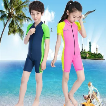 Детские гидрокостюмы, цельные купальники для мальчиков и девочек, защита от солнца, защита от сыпи, гидрокостюм для серфинга, гидрокостюм с коротким рукавом, детское снаряжение для дайвинга и плавания