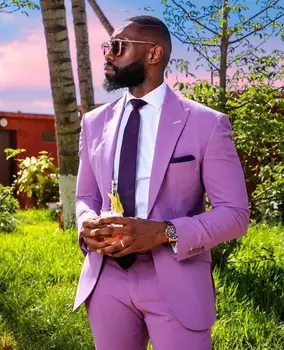 Фиолетовые Мужские костюмы, 2 штуки, Смокинги для выпускного вечера, Блейзер для жениха, Модный Мужской деловой костюм для вечеринки Homme Mariage