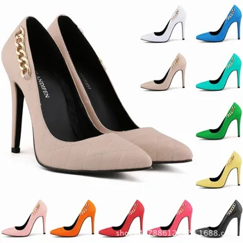 LOSLANDIFEN/ Женские туфли-лодочки; модные красивые Металлические украшения из искусственной кожи на тонком высоком каблуке 11 см; Модные Модельные босоножки ; Женская обувь красного цвета