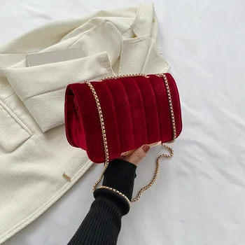 Роскошные красные бархатные сумки через плечо для женщин, дизайнерские маленькие сумки через плечо, сумка-мессенджер на цепочке, женские мини-кошельки, ручная сумка