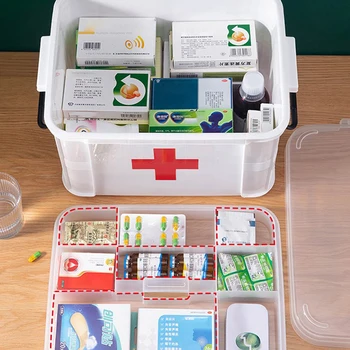 Аптечка первой помощи, ящик для хранения лекарств, Портативный аварийный ящик, Двухслойные коробки для лекарств, Органайзер для хранения аптечек