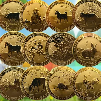 Набор Китайских Монет 45 мм Счастливое Животное Дракон Змея Лошадь Овца Коллекционные Монеты Металлическая Коллекция Новогодний Сувенир На Заказ
