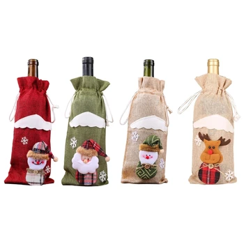 Рождественская крышка для бутылки вина, подарочные пакеты для вина со шнурком, многоразовые Рождественские чехлы, прямая поставка
