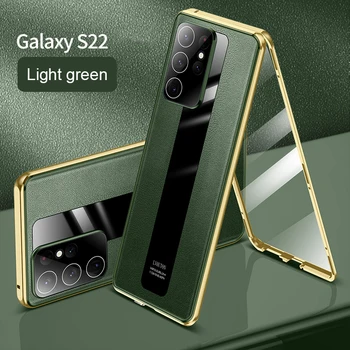 Чехлы из закаленного стекла для Samsung S22Ultra Magnetic Phone Shell S22Plus S22, Однотонная кожаная магнитная защитная крышка 