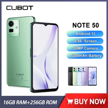 Смартфон Cubot NOTE 50 6,56 дюйма Unisoc T606 16 ГБ ОЗУ + 256 ГБ ПЗУ Телефон 50-Мегапиксельная Камера 5200 мАч Аккумулятор Android 13 NFC 4G Мобильный телефон