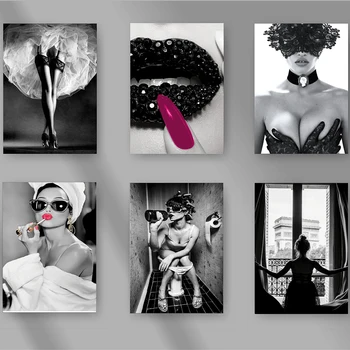 Модные Плакаты Красота Макияж Печать Фотографий Сексуальная Леди Художественный Плакат Черно-Белый Настенный Плакат Скандинавское Настенное Искусство Декор Гостиной