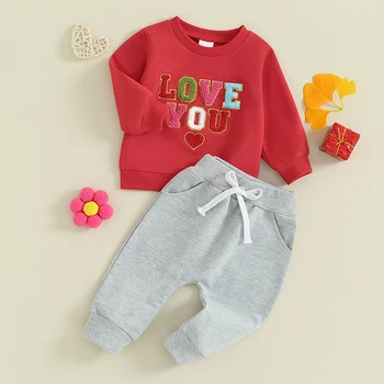 Одежда для маленьких мальчиков Осенне-зимняя одежда для новорожденных Толстовка с надписями Топы Спортивные штаны с эластичной талией Комплекты