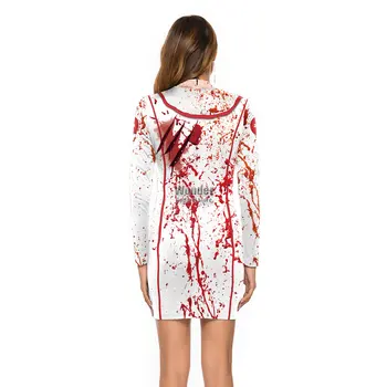 Женщины Ужасная Кровавая Кровь Врачи Медсестра 3D Печать Платье Взрослые Хэллоуин Косплей Костюмы Партии Ролевые Игры Одеваются Наряд