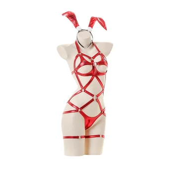 Забавный сексуальный комплект нижнего белья с выпуклым переплетом SM из трех точек для соблазнения униформы Bunny Girl
