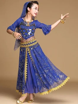 Детский костюм для танца живота, детское платье для индийских танцев, детские Болливудские танцевальные костюмы для девочек, танцевальная одежда для выступлений
