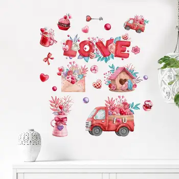 Съемные наклейки на День Святого Валентина, Романтическая наклейка на стену на День Святого Валентина, Подарочный грузовик, Любовь, самоклеящиеся для жизни, для детей