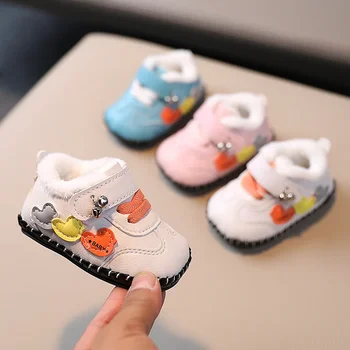 Зимняя хлопчатобумажная обувь для новорожденных на плюшевой мягкой подошве, детская обувь для ходьбы от 0 до 1 года как для мальчиков, так и для девочек, не снимается