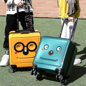 Сумка-тележка для мальчика GraspDream, детский чемодан на колесиках с милым смайликом, красно-желтая коробка-тележка для девочек, школьный багаж для детей