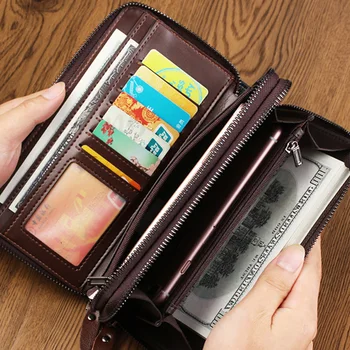 Мужской кошелек, длинный кошелек, качественный кошелек из искусственной кожи, мужской кошелек с карманом для монет на двойной молнии, молодежный деловой клатч, сумка для телефона