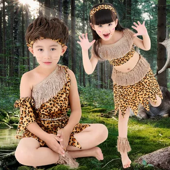 Костюмы для косплея для детей и взрослых на Хэллоуин, Леопардовое индийское платье для мальчиков и девочек, Реквизит для школьных выступлений, Одежда для охотников