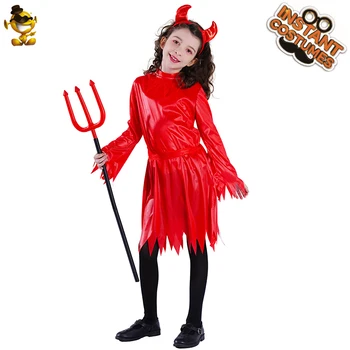 Костюм Красного Дьявола для девочек, детское маскарадное платье для косплея с головным убором, платья для девочек на Хэллоуин, одежда демона Пурима