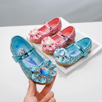 Дизайнерская повседневная обувь на плоской подошве Frozen Elsa Princess со стразами для детей, детская обувь с круглым носком, детские кроссовки на плоской подошве