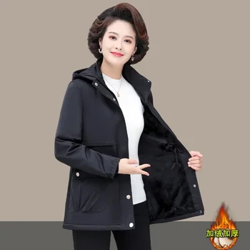 Зимняя женская одежда для пожилых людей, мамина зима Плюс бархатное пальто с подкладкой, женская хлопковая куртка, женское пальто среднего возраста