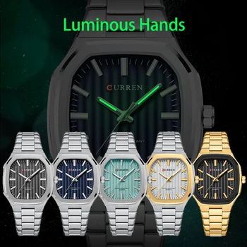 Мужские кварцевые часы CURREN с роскошным многоугольным корпусом, модные повседневные деловые наручные часы, мужской подарок со светящимися стрелками