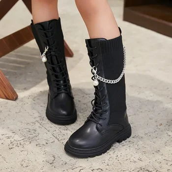 Zapatos Niña Модные детские ботинки 2023, осенняя обувь для девочек, эластичные длинные ботинки на платформе, ботильоны принцессы, высокие ботинки в стиле ретро, детская обувь Ботинки