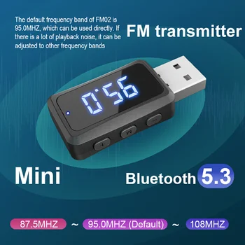 Автомобильный Bluetooth 5.3 FM-передатчик, приемник громкой связи, беспроводной адаптер Mini USB, автозвук со светодиодным дисплеем для автомобильного FM-радио