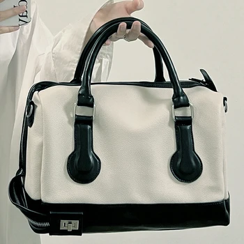 2023 Новая Модная Женская сумка Boston Большой емкости Роскошные Дизайнерские сумки Контрастного цвета Из искусственной кожи Сумка через плечо