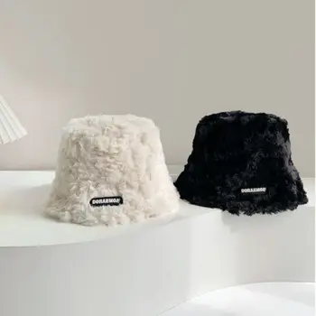 Шляпа-ведро из искусственного Плюша Модная Однотонная Зимняя Шляпа Корейского Рыбака Зимняя