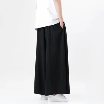 Льняные брюки Harajuku в китайском стиле, Хлопчатобумажные льняные брюки, Мужские Японские брюки-кимоно, мужская уличная одежда, Летние Ретро-широкие Свободные брюки