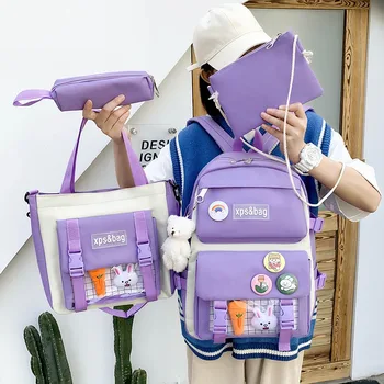 Рюкзак для ученицы средней школы Из четырех предметов, набор рюкзаков для начальной школы, подходящий для учебы девочек, сумка для ремонта Mochila
