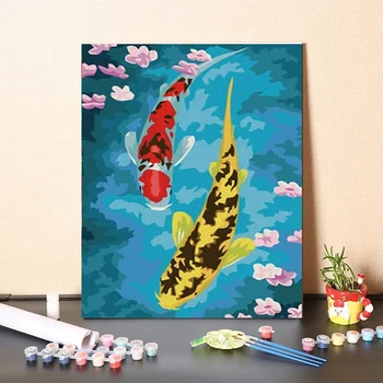Цифровая масляная живопись наполнение китайская благоприятная Золотая рыбка Руйи Карп Украшение крыльца цвет масляная акриловая живопись