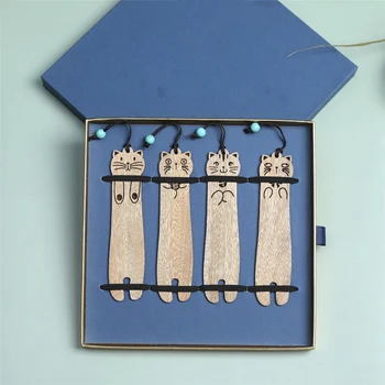 4 шт. деревянная закладка с изображением мультяшных животных, подарок на день рождения, закладка с гравировкой, фирменный школьный памятный подарок
