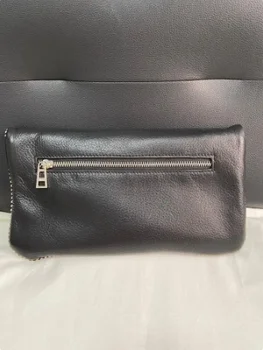 Женская черная декоративная двухслойная сумка через плечо с двойной цепочкой и бисером