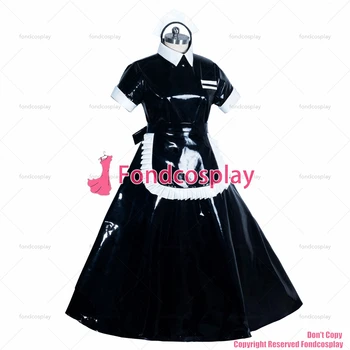 fondcosplay adult sexy cross dressing sissy maid длинное французское черное платье из тяжелого ПВХ с замком Унисекс Tailor-maid[G3919]