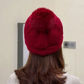 Сохраняющая тепло Зимняя шапка Повседневная Утолщенная Шапочка-Бини С помпонами Для женщин и девочек